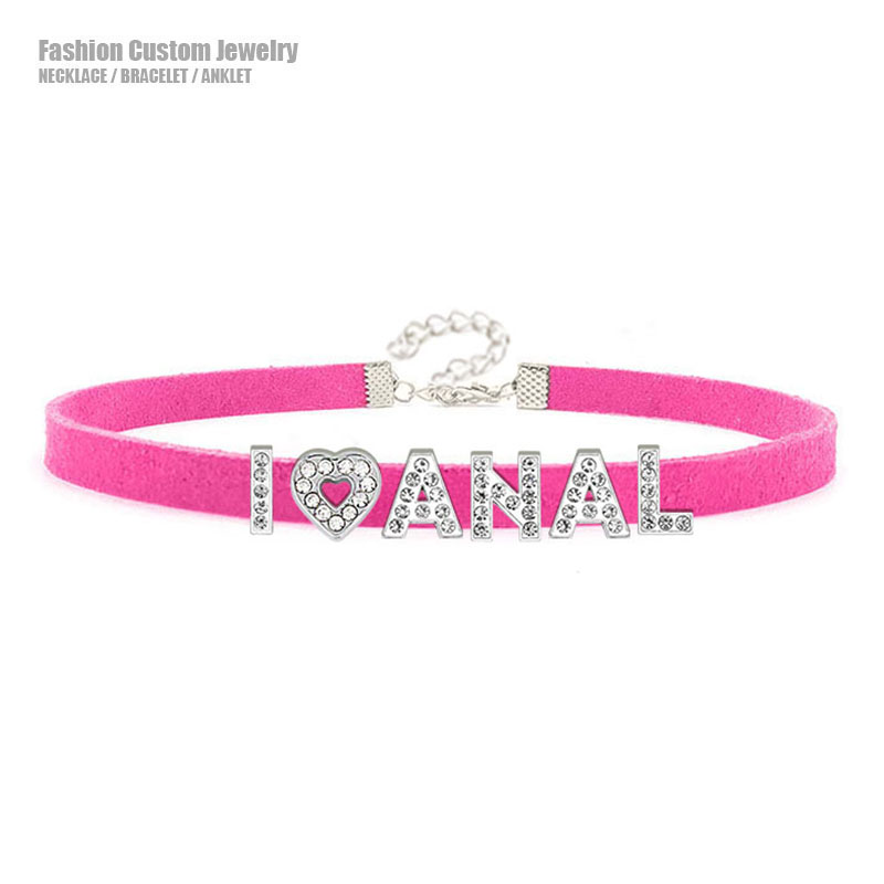 Crystal Choker Necklace - Seksowne gorące litery Rhinestone kocham ANAL