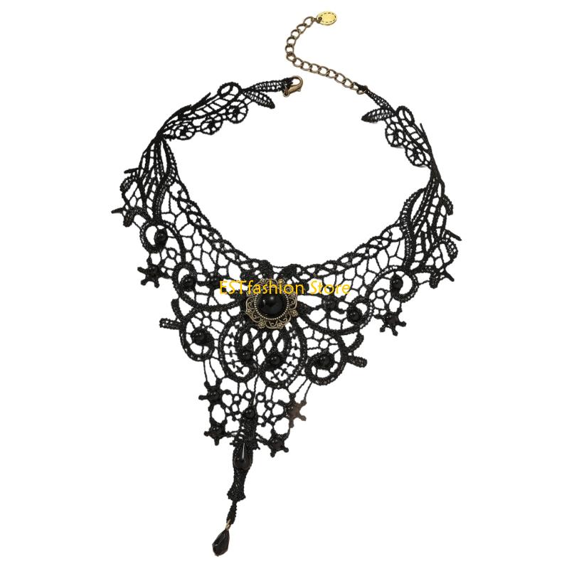 Crystal Choker Necklace - Y5GC koronkowy Choker naszyjnik gotycki koronkowy