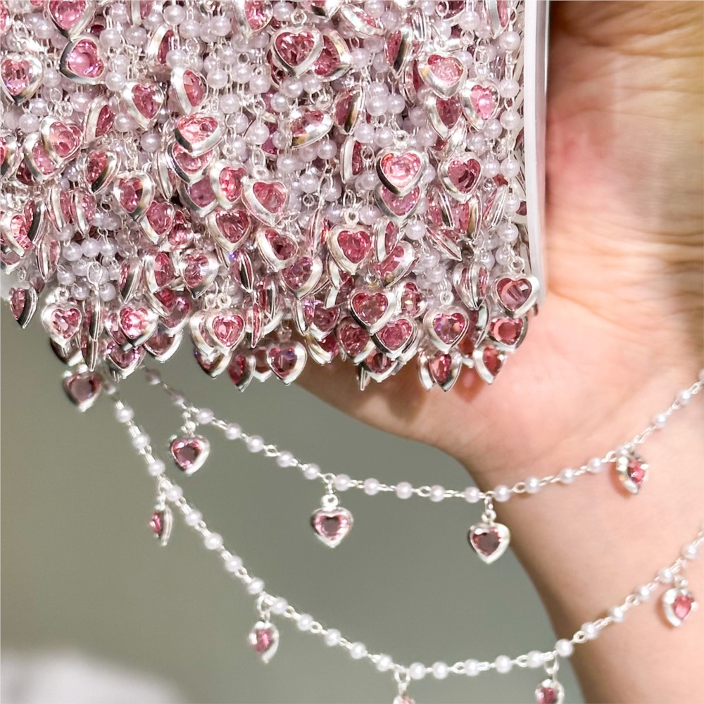 Crystal Choker Necklace - 0,5 metra/1 metr Różowy Kryształowy Łańcuszek
