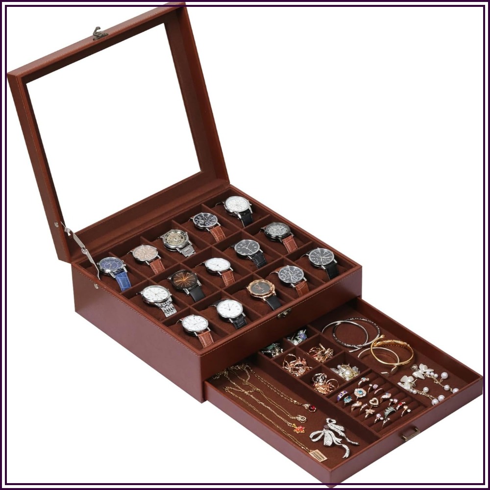 Jewelry Box That Holds Watches - 2-poziomowe pudełko na zegarki z zamkiem,