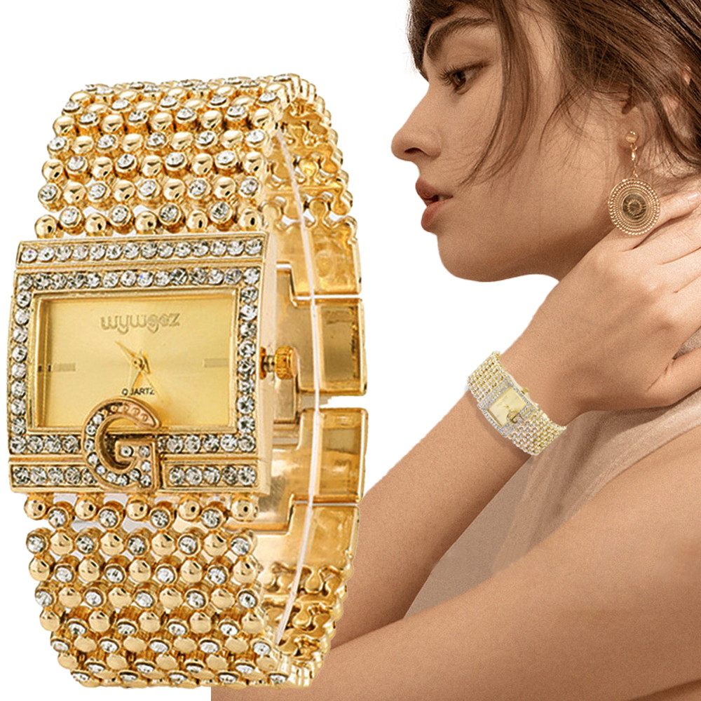 Jewelry Diamond Watches - Proste kwadratowe złote zegarki damskie moda
