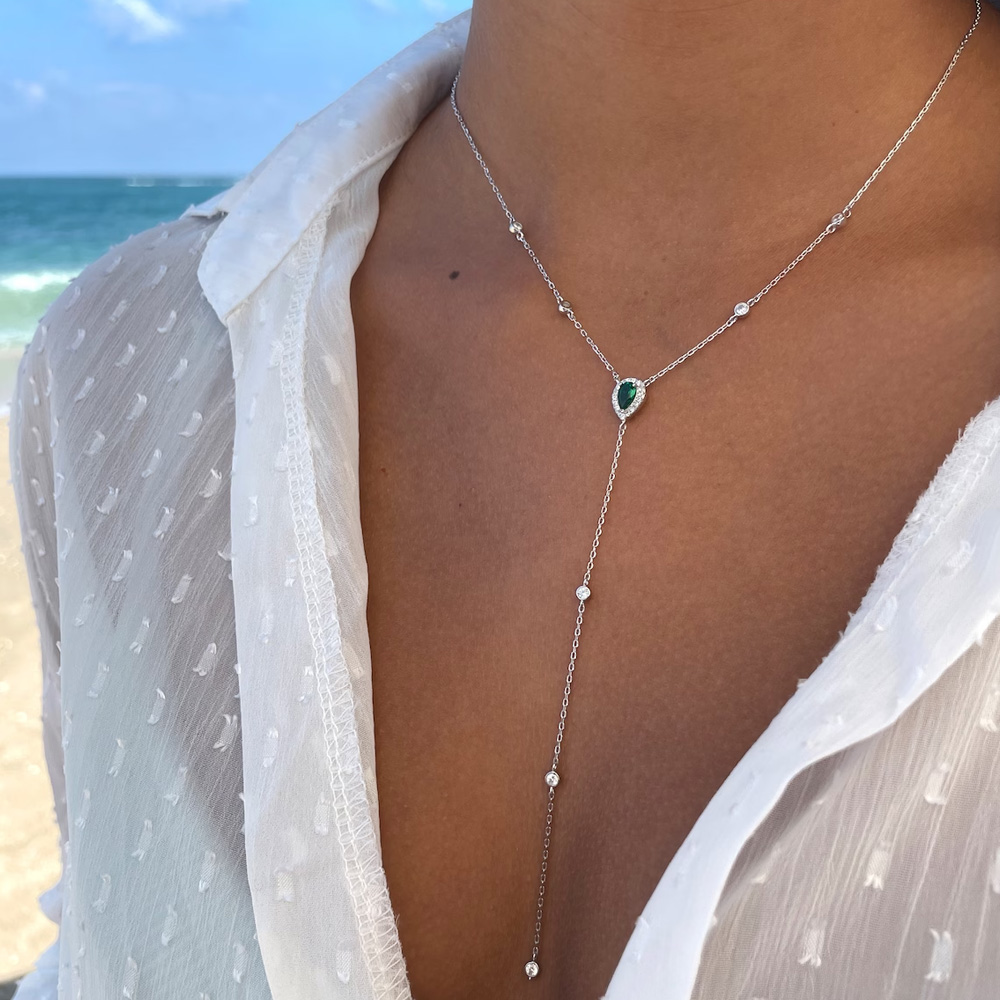 Crystal Choker Necklace - Stonefans Emerald Green Teardrop Lariat Y